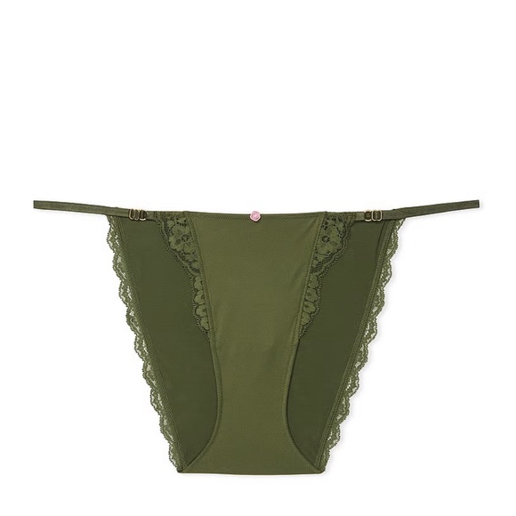 Victoria's Secret Lace-Trim Adjustable String Bikini Panty Woodland Green XL NEW - Picture 4 of 6